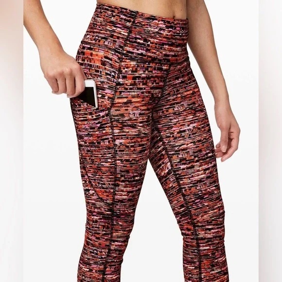 Lululemon Fast and Free Crop I| 19" *Nulux Flash Pleat Orange Multi Size 10 - Picture 3 of 8